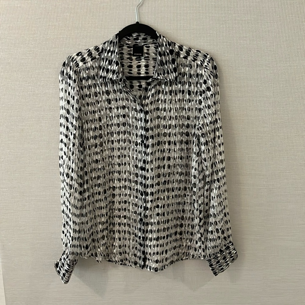 Pinko black and white patterned silk/viscose shirt size 6